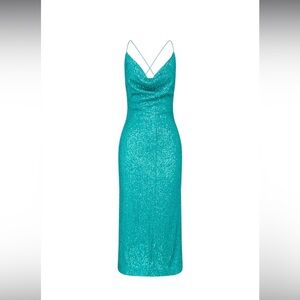 NWT Rebecca Vallance - US 10 - MISSING HOURS MIDI DRESS - Turquoise